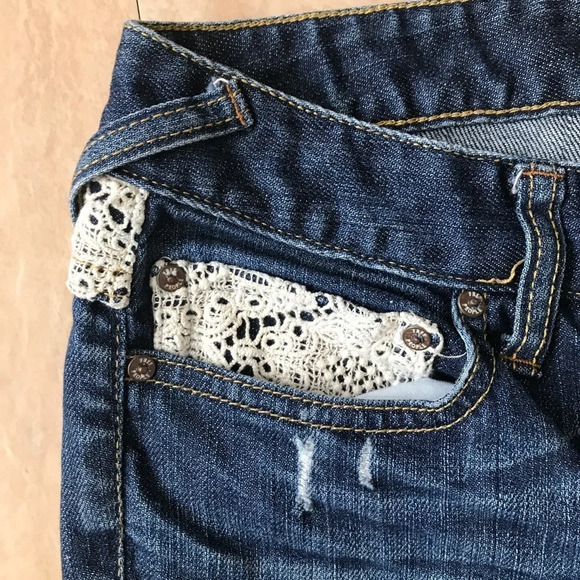 Free People Patchwork Skinny Jeans Size 25 Daisy Haynes Crochet Lace Festival - Picture 9 of 14